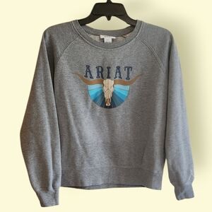 Ariat REAL Pacific Steerhead Heather Gray Sweatshirt with Blue Accents